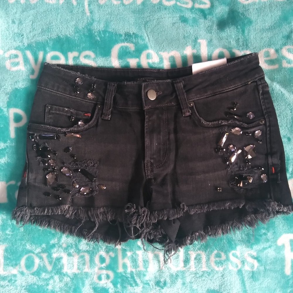 Zara Rhinestone Embellished Hotpants Shorts Size 2
